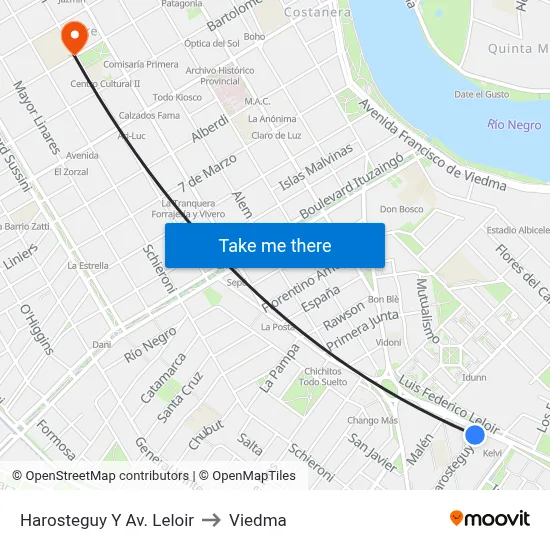 Harosteguy Y Av. Leloir to Viedma map