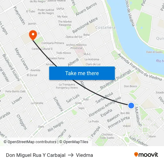 Don Miguel Rua Y Carbajal to Viedma map