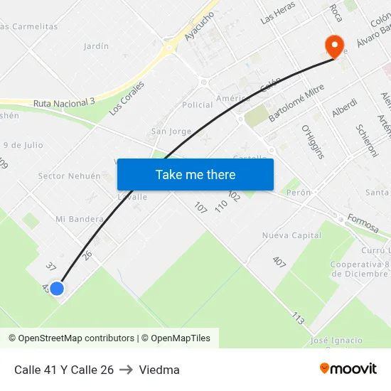 Calle 41 Y Calle 26 to Viedma map