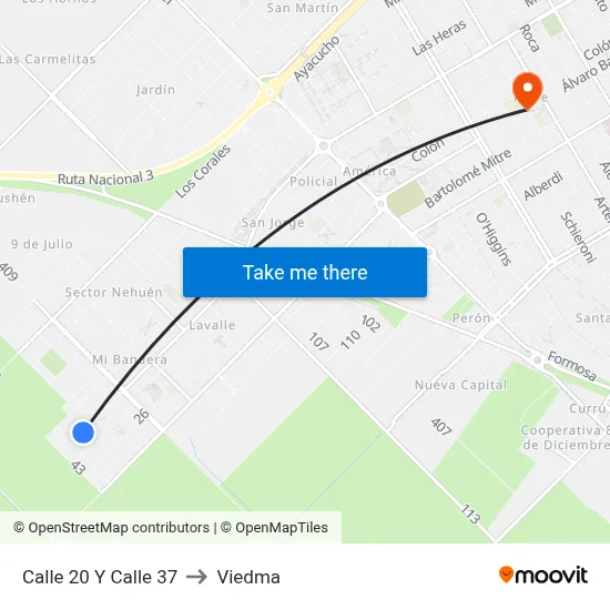 Calle 20 Y Calle 37 to Viedma map