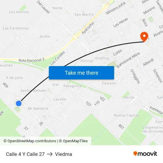 Calle 4 Y Calle 27 to Viedma map
