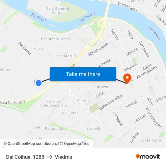 Del Coihue, 1288 to Viedma map