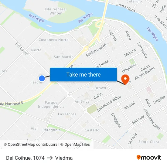 Del Coihue, 1074 to Viedma map