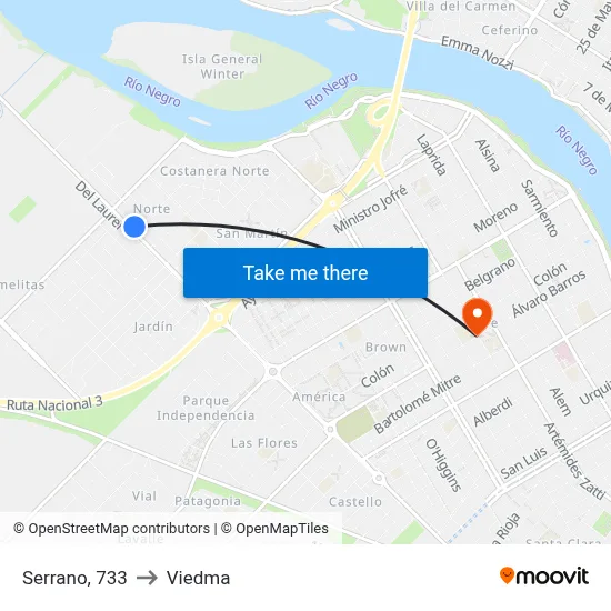 Serrano, 733 to Viedma map