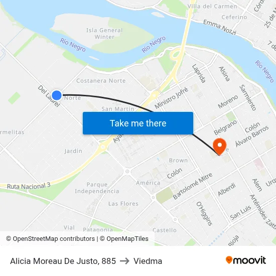 Alicia Moreau De Justo, 885 to Viedma map