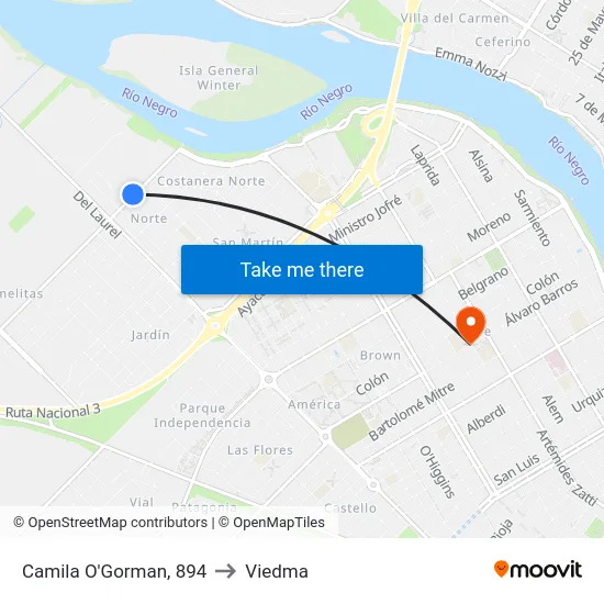 Camila O'Gorman, 894 to Viedma map