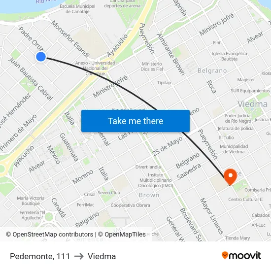 Pedemonte, 111 to Viedma map