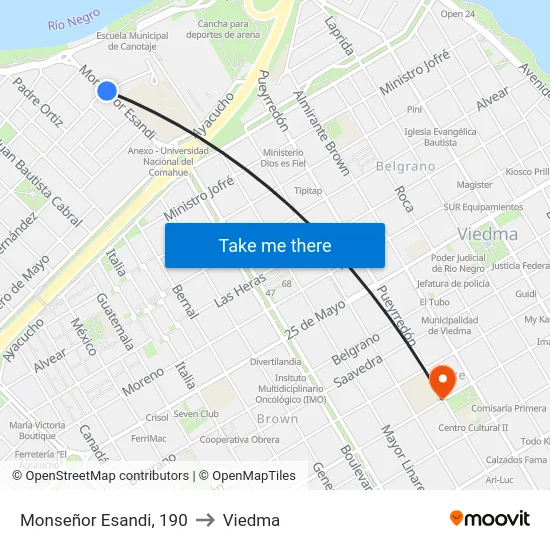 Monseñor Esandi, 190 to Viedma map