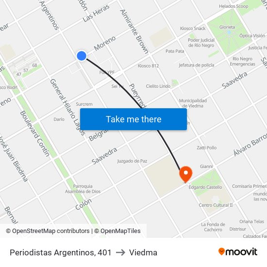 Periodistas Argentinos, 401 to Viedma map