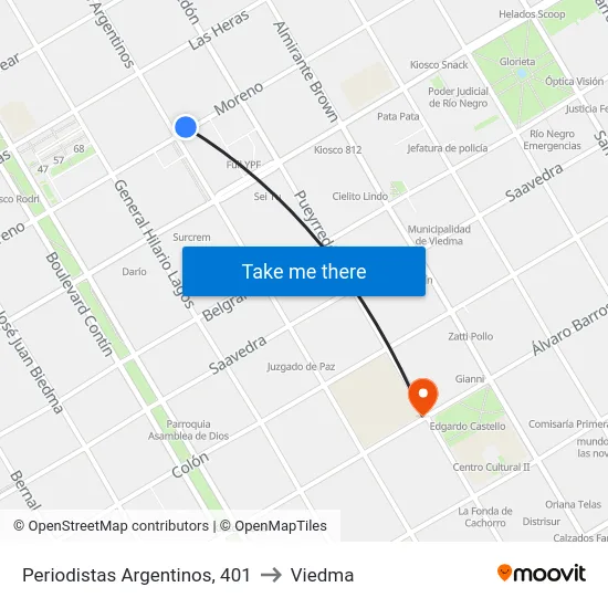 Periodistas Argentinos, 401 to Viedma map