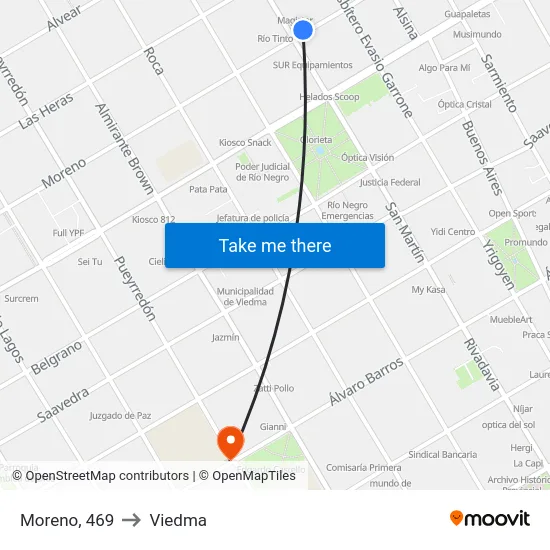 Moreno, 469 to Viedma map