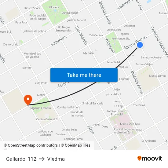 Gallardo, 112 to Viedma map