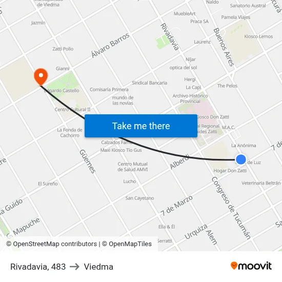 Rivadavia, 483 to Viedma map