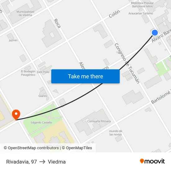 Rivadavia, 97 to Viedma map