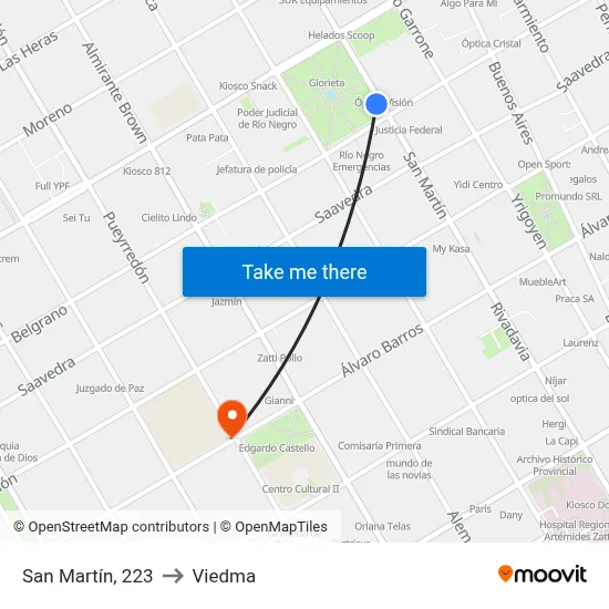 San Martín, 223 to Viedma map