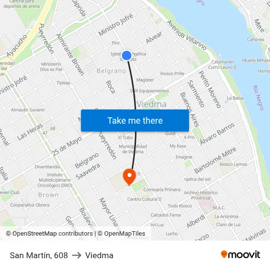 San Martín, 608 to Viedma map