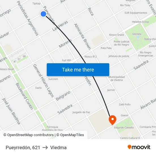 Pueyrredón, 621 to Viedma map