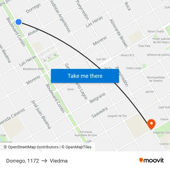 Dorrego, 1172 to Viedma map