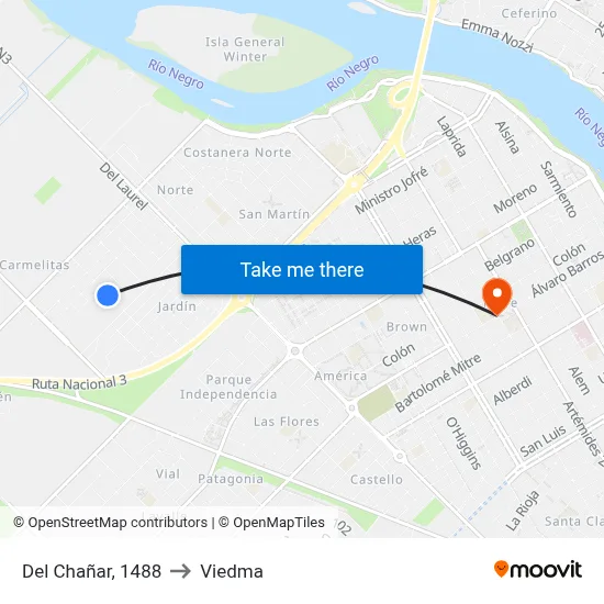 Del Chañar, 1488 to Viedma map