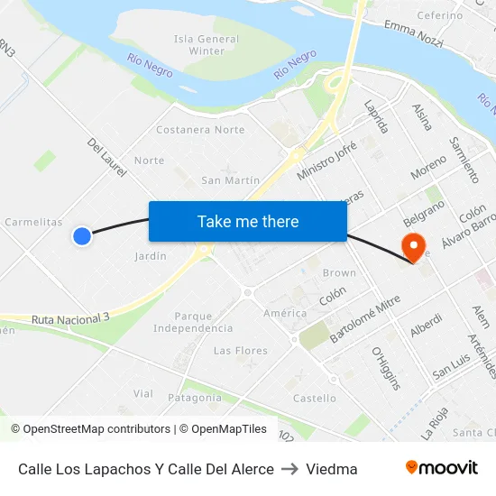 Calle Los Lapachos Y Calle Del Alerce to Viedma map