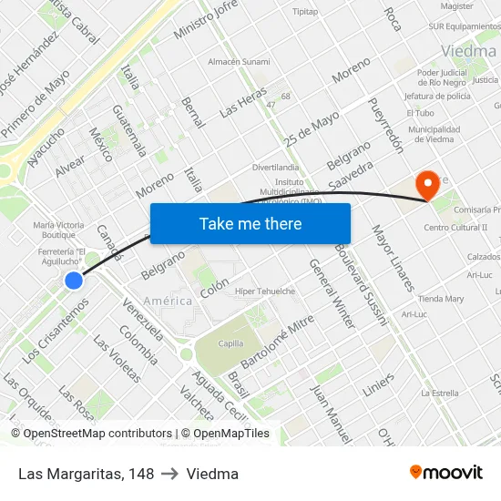 Las Margaritas, 148 to Viedma map