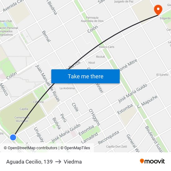 Aguada Cecilio, 139 to Viedma map