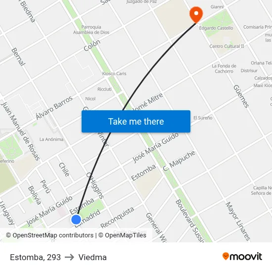 Estomba, 293 to Viedma map