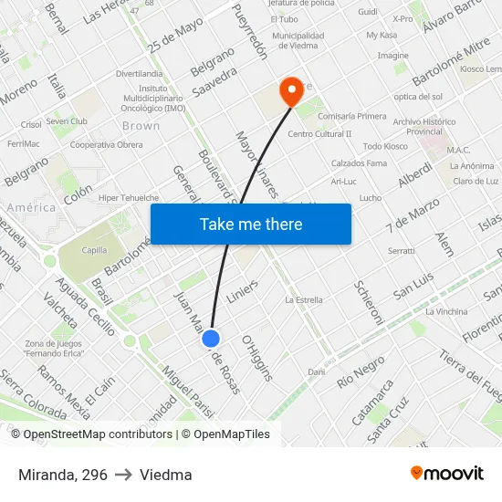 Miranda, 296 to Viedma map
