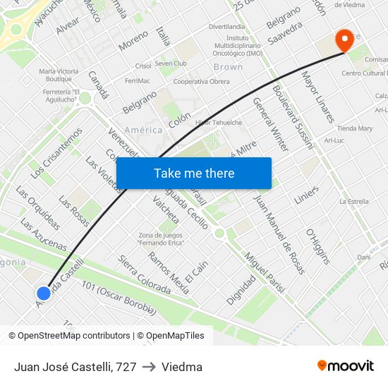 Juan José Castelli, 727 to Viedma map