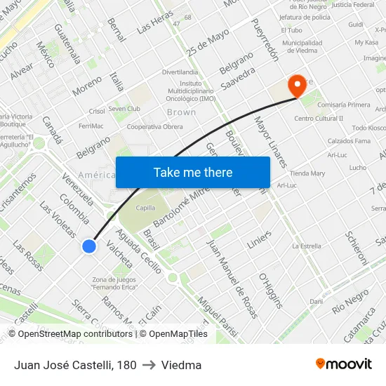 Juan José Castelli, 180 to Viedma map