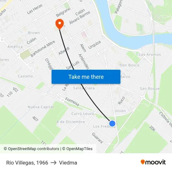 Río Villegas, 1966 to Viedma map