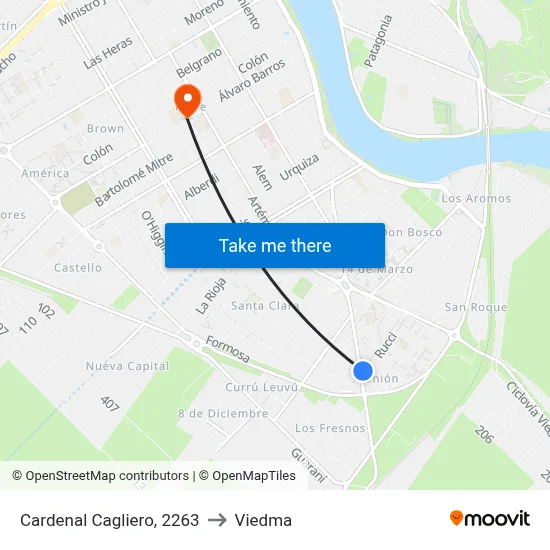 Cardenal Cagliero, 2263 to Viedma map