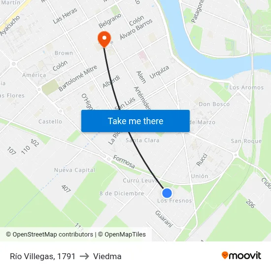 Río Villegas, 1791 to Viedma map