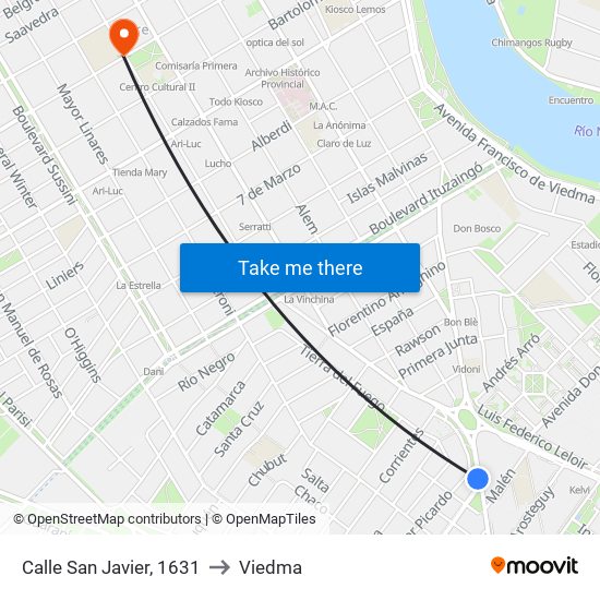 Calle San Javier, 1631 to Viedma map