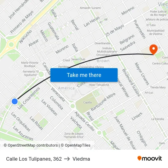 Calle Los Tulipanes, 362 to Viedma map