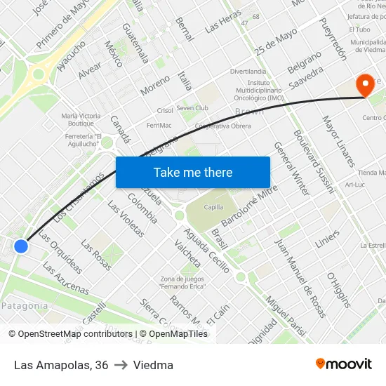 Las Amapolas, 36 to Viedma map
