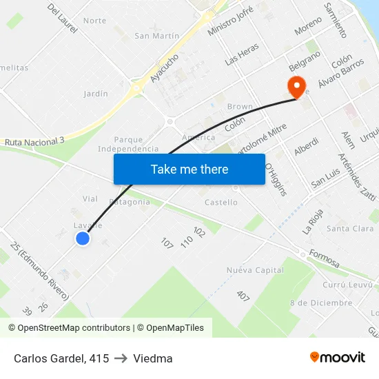 Carlos Gardel, 415 to Viedma map