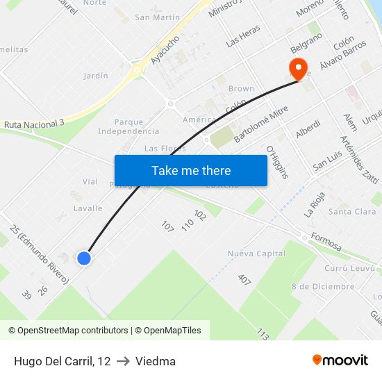 Hugo Del Carril, 12 to Viedma map