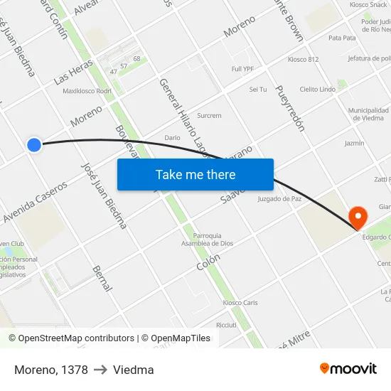 Moreno, 1378 to Viedma map