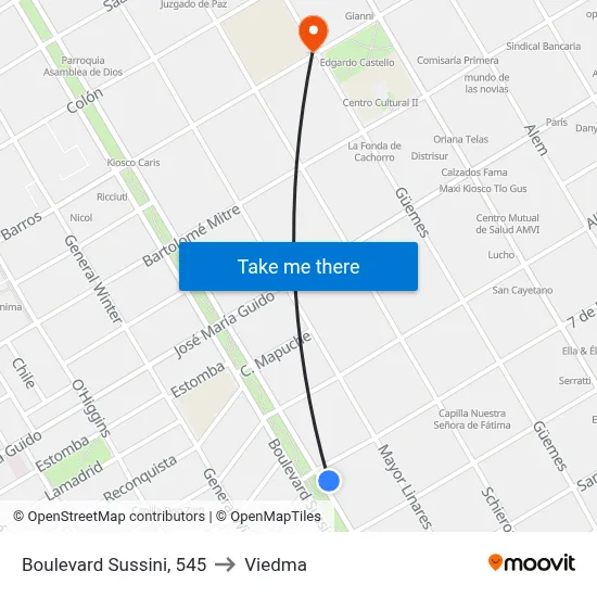 Boulevard Sussini, 545 to Viedma map