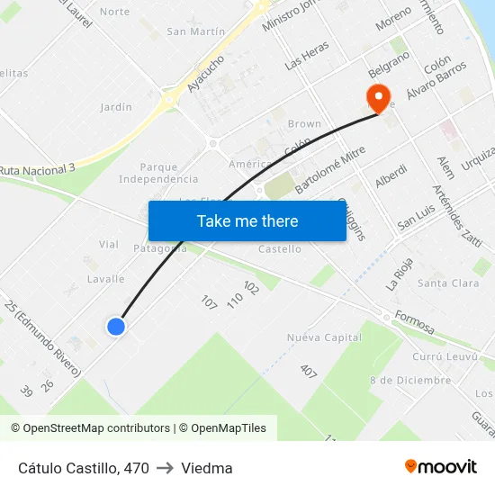 Cátulo Castillo, 470 to Viedma map