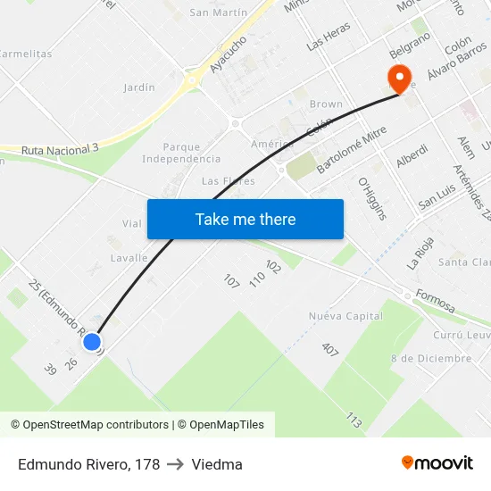 Edmundo Rivero, 178 to Viedma map