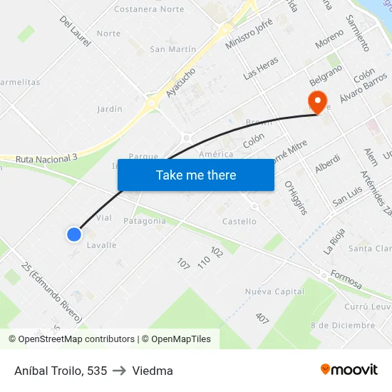 Aníbal Troilo, 535 to Viedma map