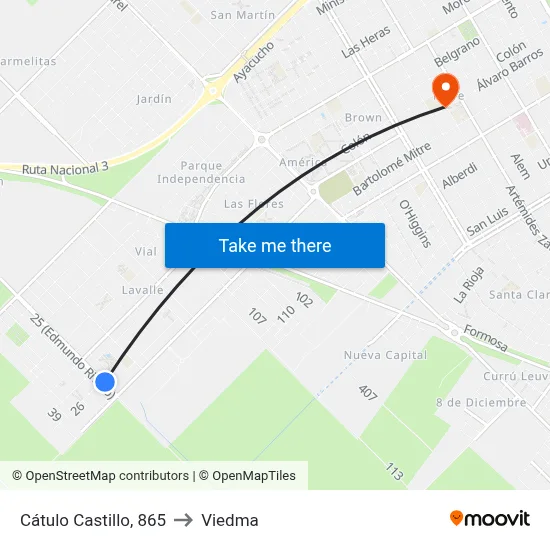Cátulo Castillo, 865 to Viedma map