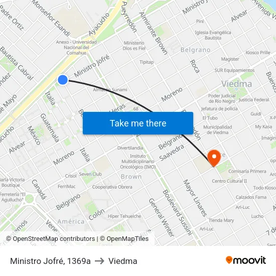 Ministro Jofré, 1369a to Viedma map