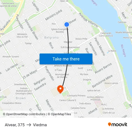 Alvear, 375 to Viedma map