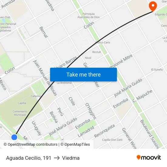 Aguada Cecilio, 191 to Viedma map