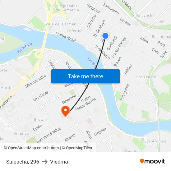 Suipacha, 296 to Viedma map