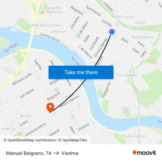 Manuel Belgrano, 74 to Viedma map
