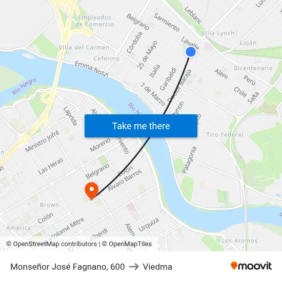 Monseñor José Fagnano, 600 to Viedma map